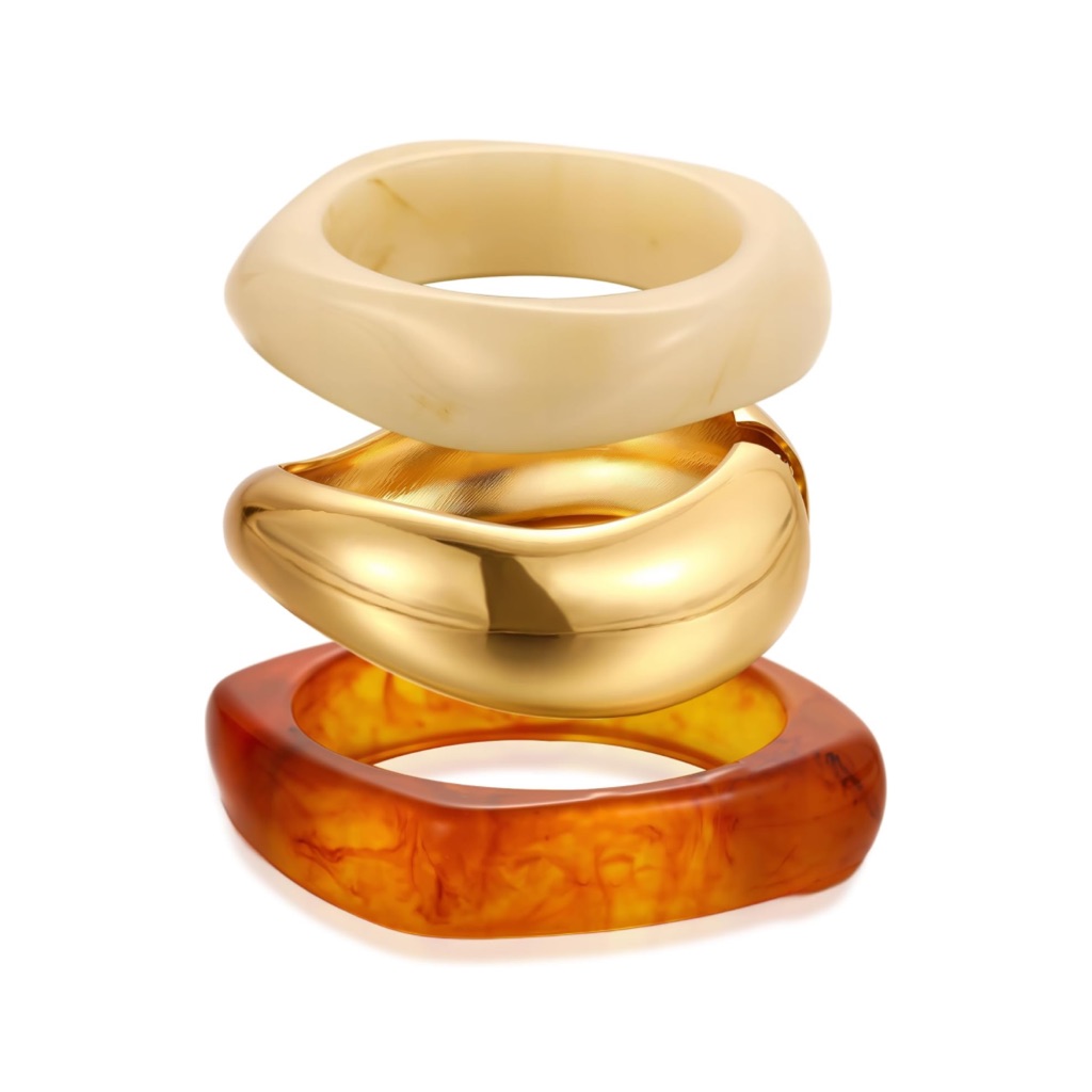 New Cream, Gold & Amber Stacking Bracelets